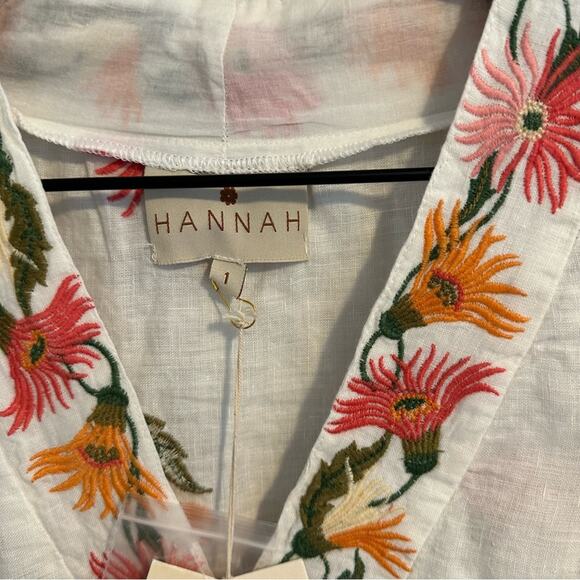 NWT HANNAH Artwear White Orange Pink Linen Floral Embroidered Mini Dress 1 Small - Picture 10 of 15